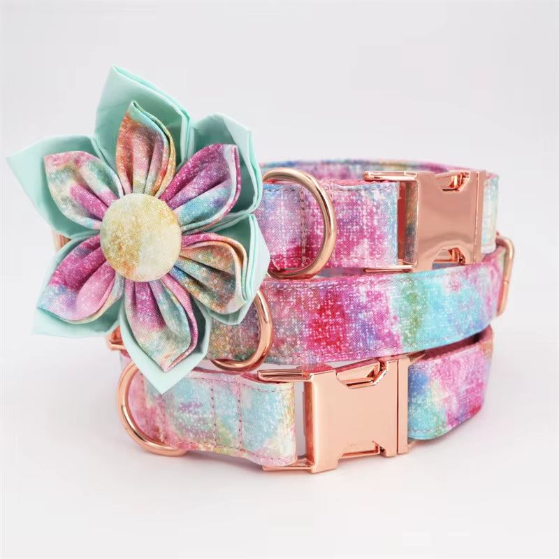 2020 Dream Girl Dog Collar Dog Flower and Leash Set for Pet Dog Cat with Rose Gold Metal Buckle