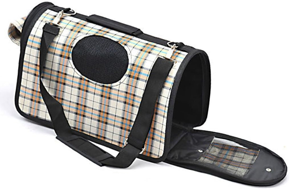 Plaid Pet Outdoor Carrier Soft Sided Cat/Dog Comfort Travel Bag (Beige Plaid - M)