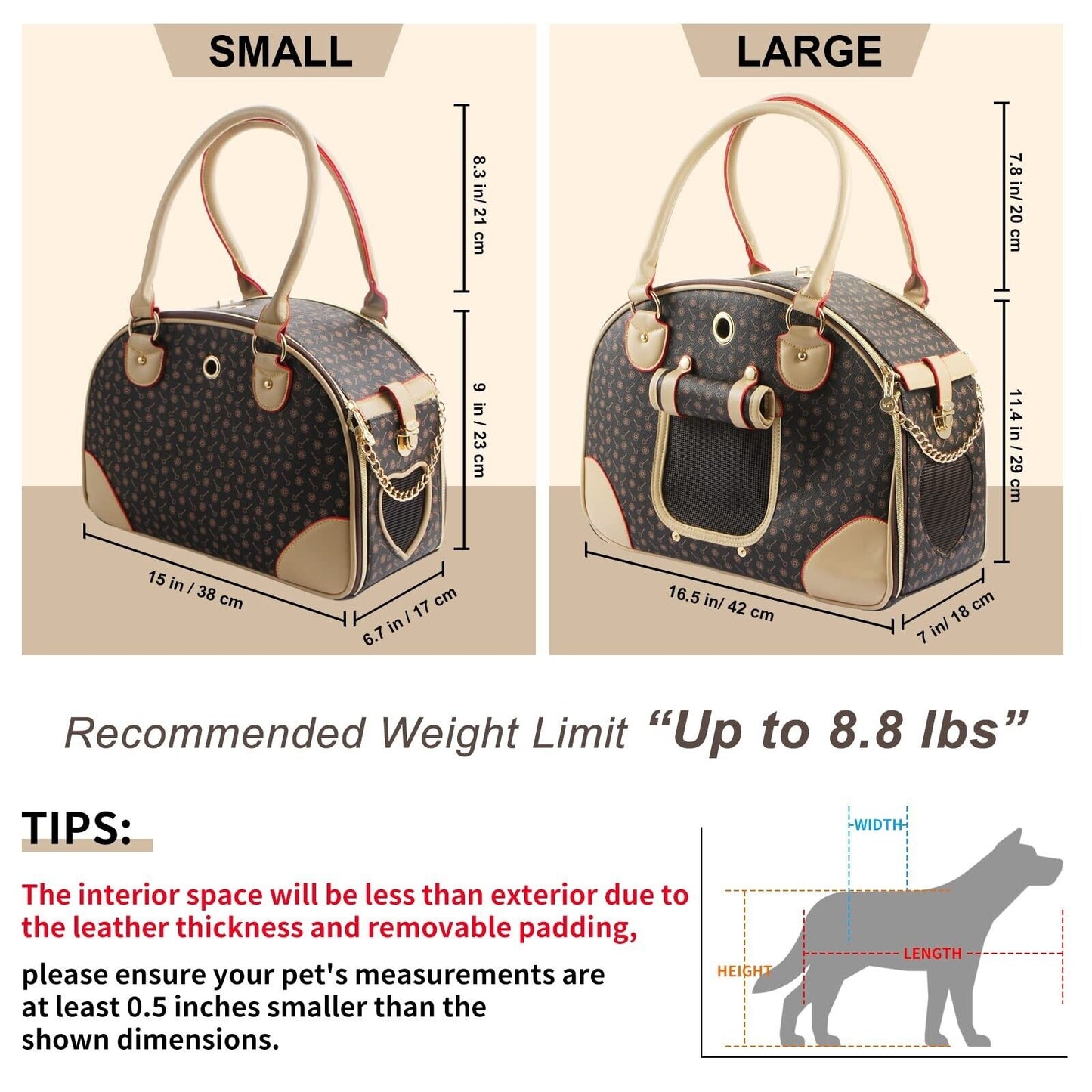 Fashion Dog Carrier PU Leather Dog Handbag Dog Purse Cat Tote Bag Pet Cat Dog...