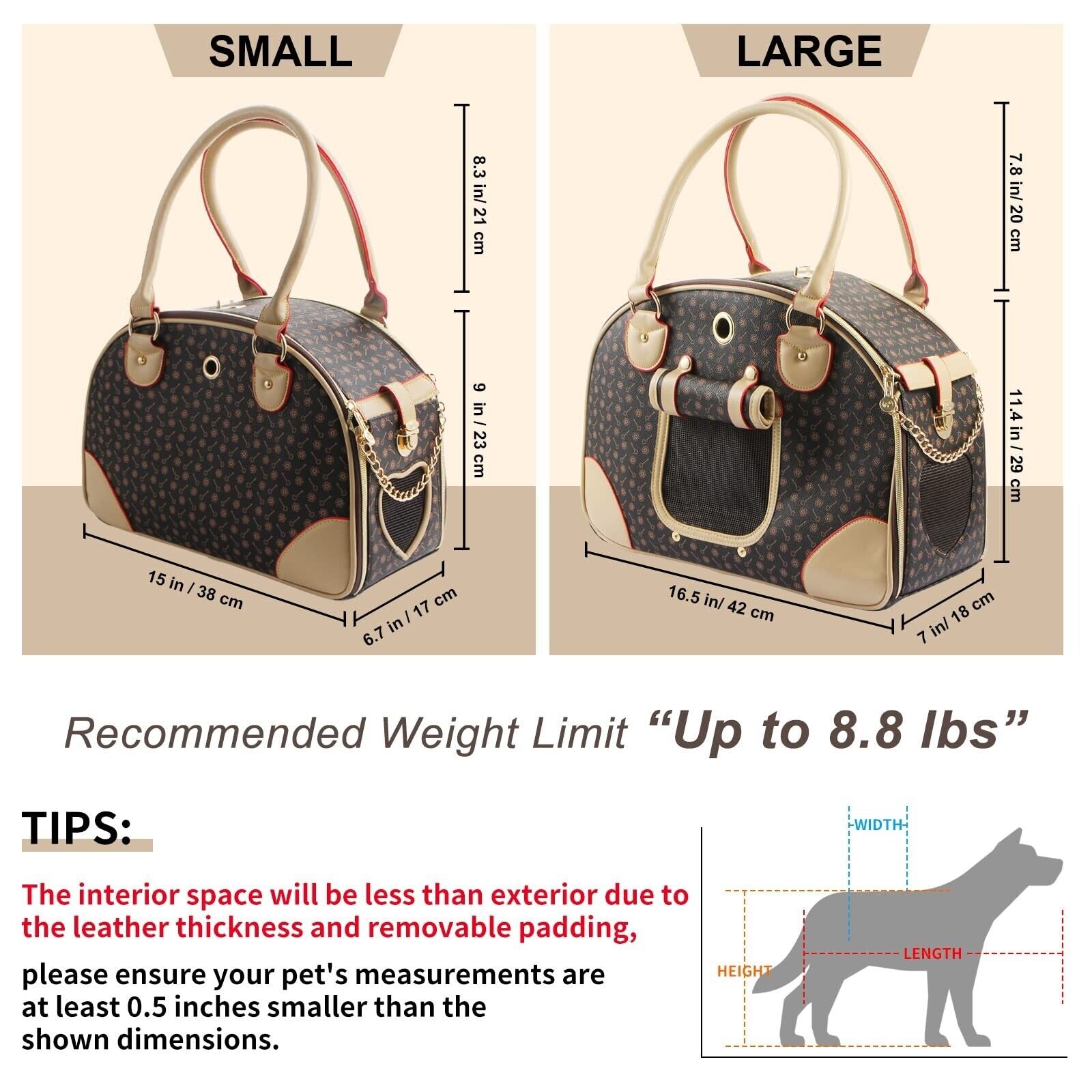 Fashion Dog Carrier PU Leather Dog Handbag Dog Purse Cat Tote Bag Pet Cat Dog...