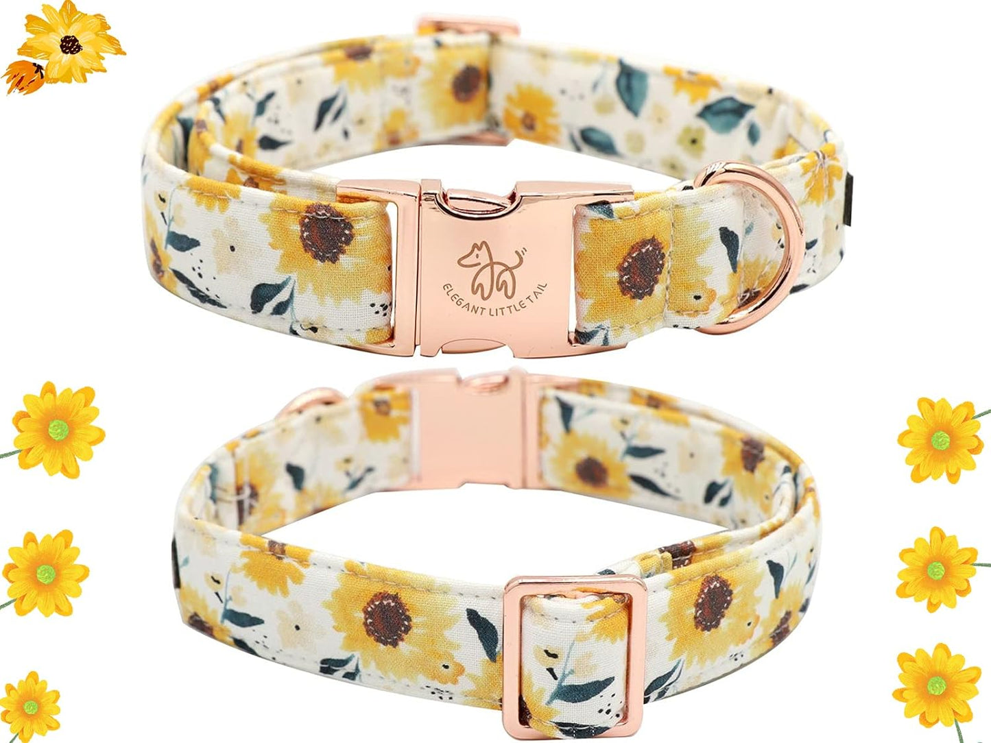 Sunflower Print Dog Collar, Girl Dog Collar with Bow Adjustable Soft Bow Tie Dog Collars for Medium Dogs