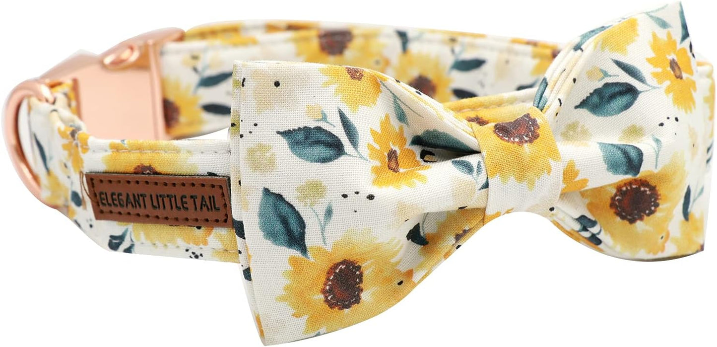 Sunflower Print Dog Collar, Girl Dog Collar with Bow Adjustable Soft Bow Tie Dog Collars for Medium Dogs