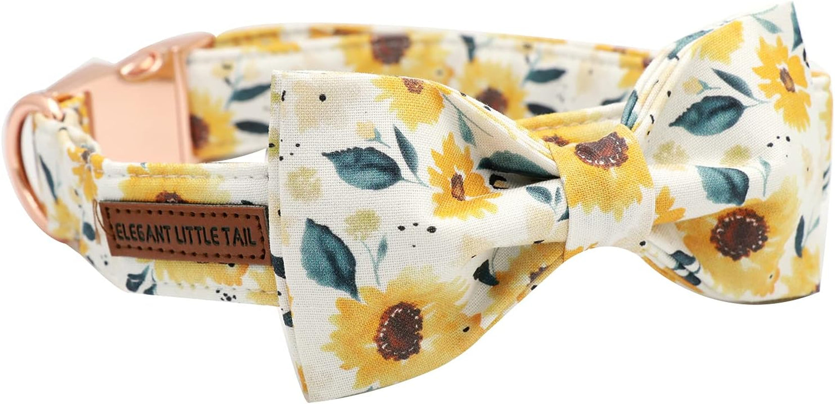 Sunflower Print Dog Collar, Girl Dog Collar with Bow Adjustable Soft Bow Tie Dog Collars for Medium Dogs