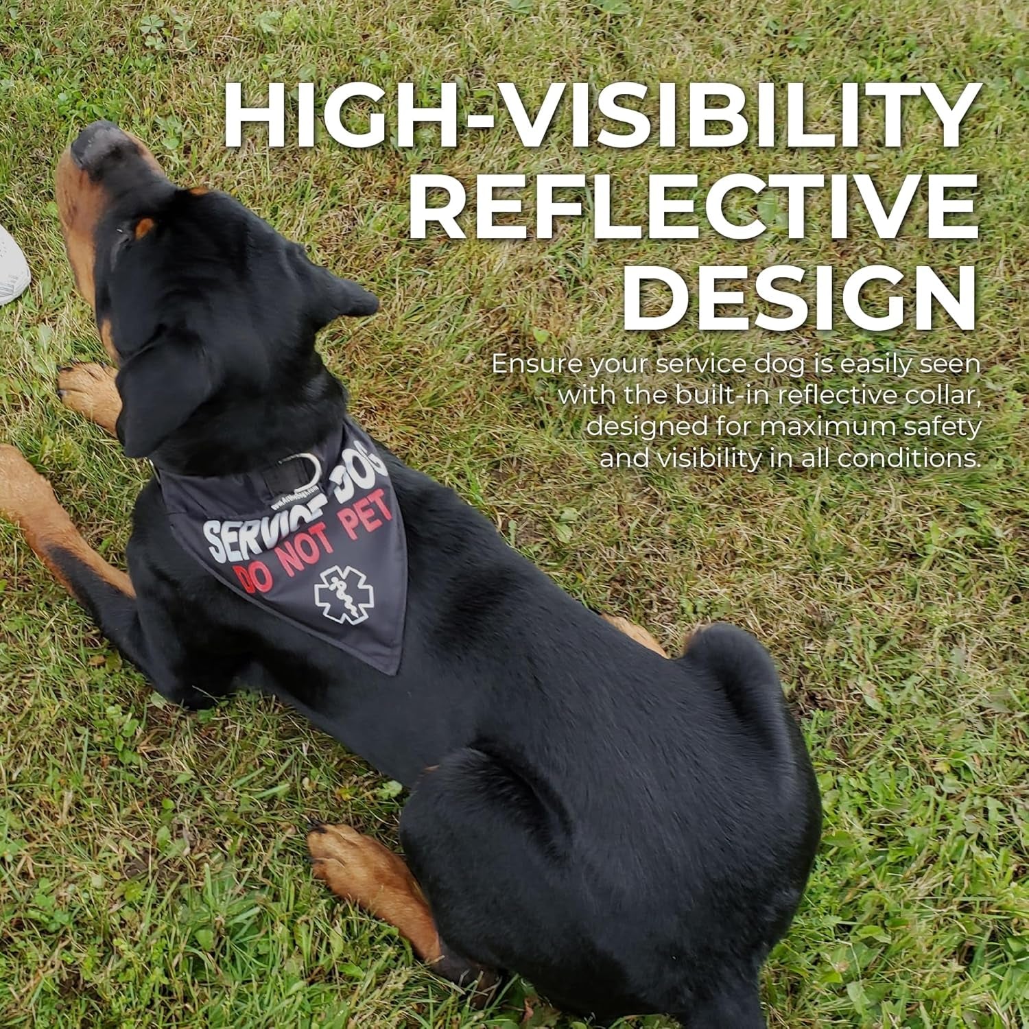 Activedogs Service Dog Bandana Collar - Adjustable Nylon Do Not Pet Service Dog Sash Collar - Durable Center D-Ring & Reflective Medical Insignia for Medium to Large Neck (15"-25")
