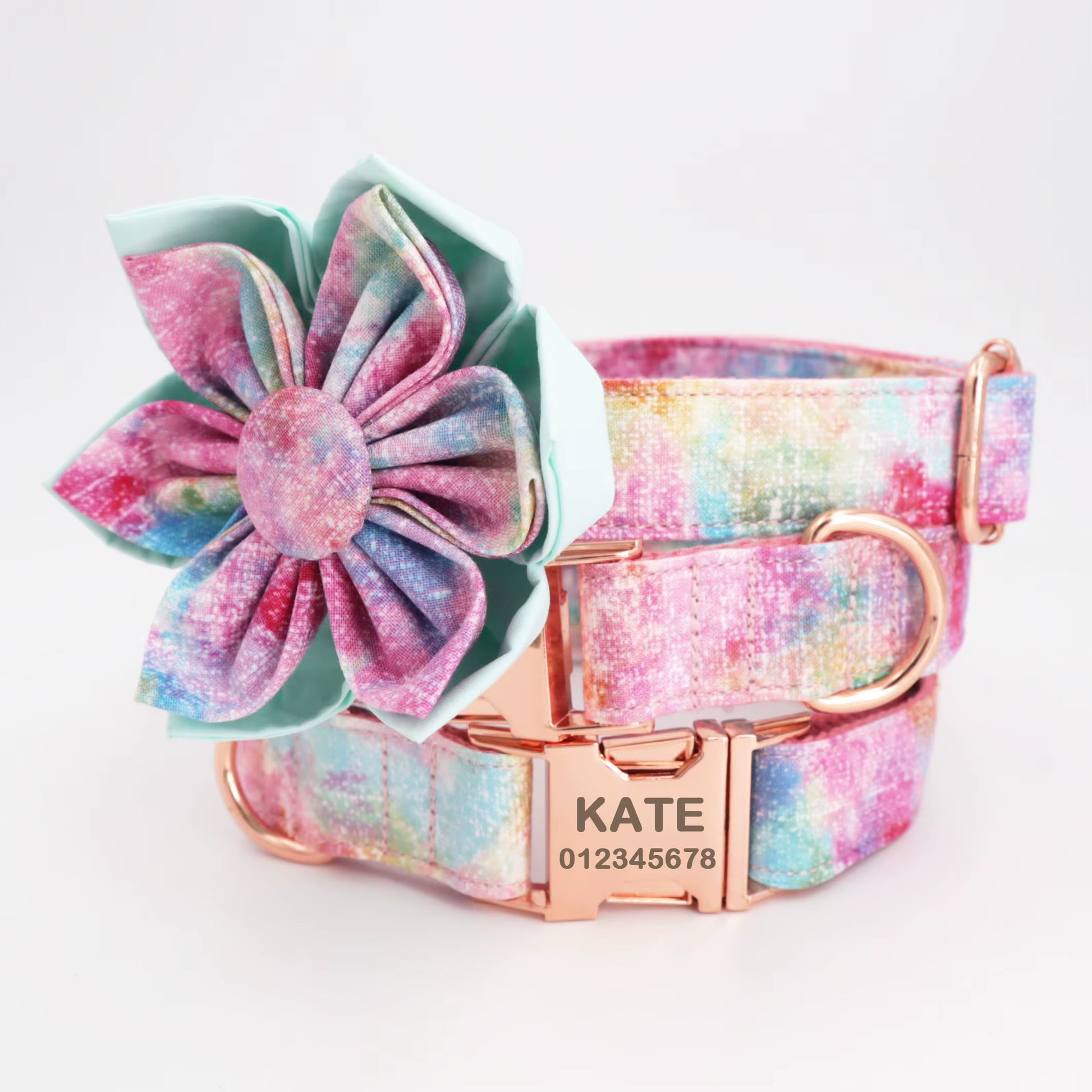 2020 Dream Girl Dog Collar Dog Flower and Leash Set for Pet Dog Cat with Rose Gold Metal Buckle