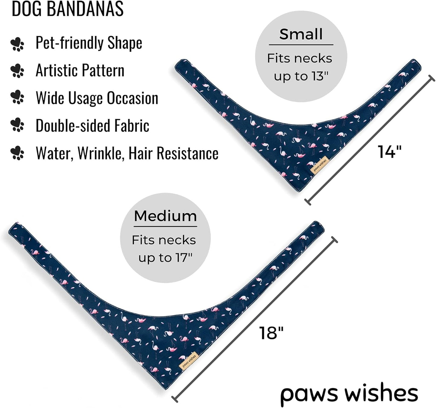 Dog Bandanas 2 Pack, Pet Friendly Shape, Water and Wrinkle Resistant, Set D.C. Spring Flamingo and Plum Blossom, Adjustable Dog Scarfs for Medium Boy Girl Dogs