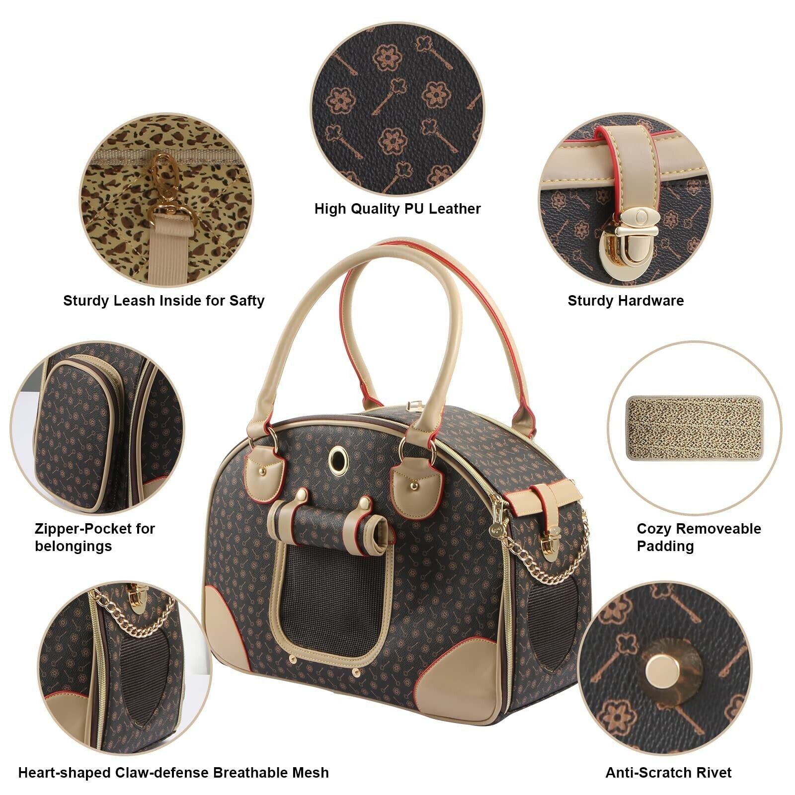 Fashion Dog Carrier PU Leather Dog Handbag Dog Purse Cat Tote Bag Pet Cat Dog...