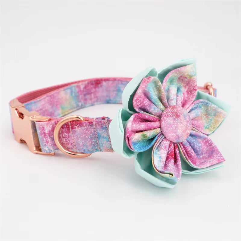 2020 Dream Girl Dog Collar Dog Flower and Leash Set for Pet Dog Cat with Rose Gold Metal Buckle