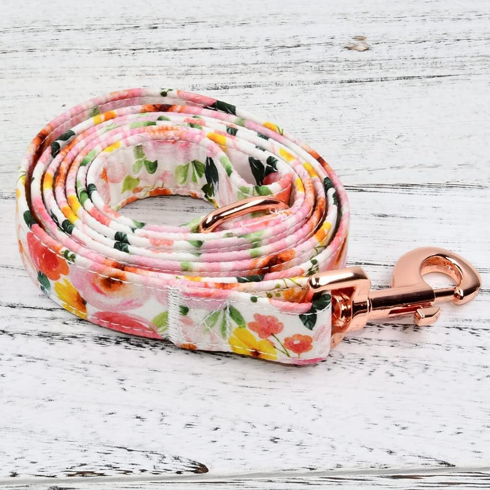 Pink Yellow Watercolour Floral Dog Collar Flowers Leash Accessory, Detachable Flower, Adjustable Collar for Small Medium Large Girl Dogs, L (14 --23 In)