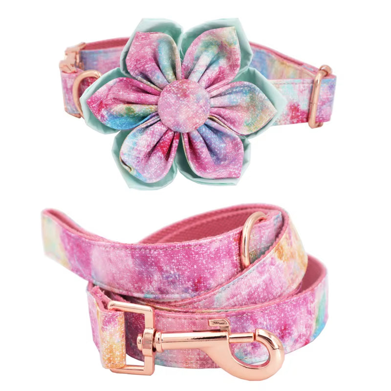 2020 Dream Girl Dog Collar Dog Flower and Leash Set for Pet Dog Cat with Rose Gold Metal Buckle