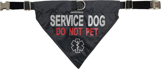 Activedogs Service Dog Bandana Collar - Adjustable Nylon Do Not Pet Service Dog Sash Collar - Durable Center D-Ring & Reflective Medical Insignia for Medium to Large Neck (15"-25")