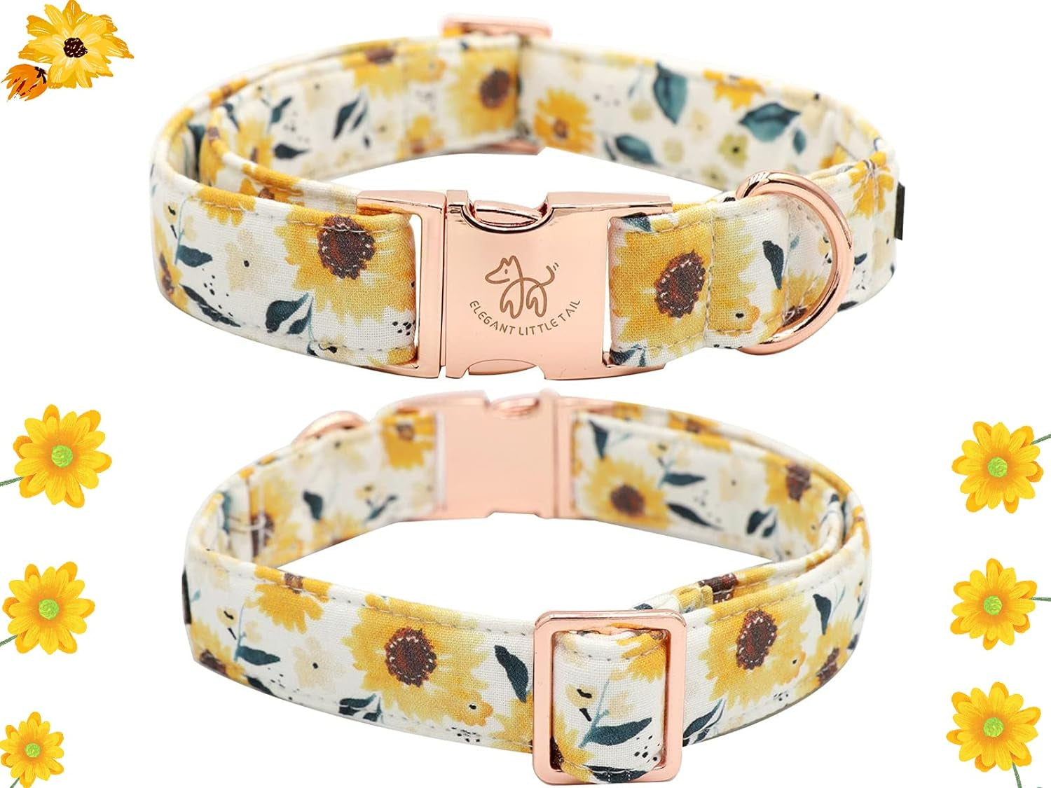 Sunflower Print Dog Collar, Girl Dog Collar with Bow Adjustable Soft Bow Tie Dog Collars for Medium Dogs