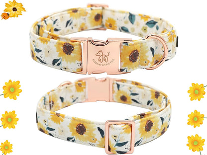 Sunflower Print Dog Collar, Girl Dog Collar with Bow Adjustable Soft Bow Tie Dog Collars for Medium Dogs