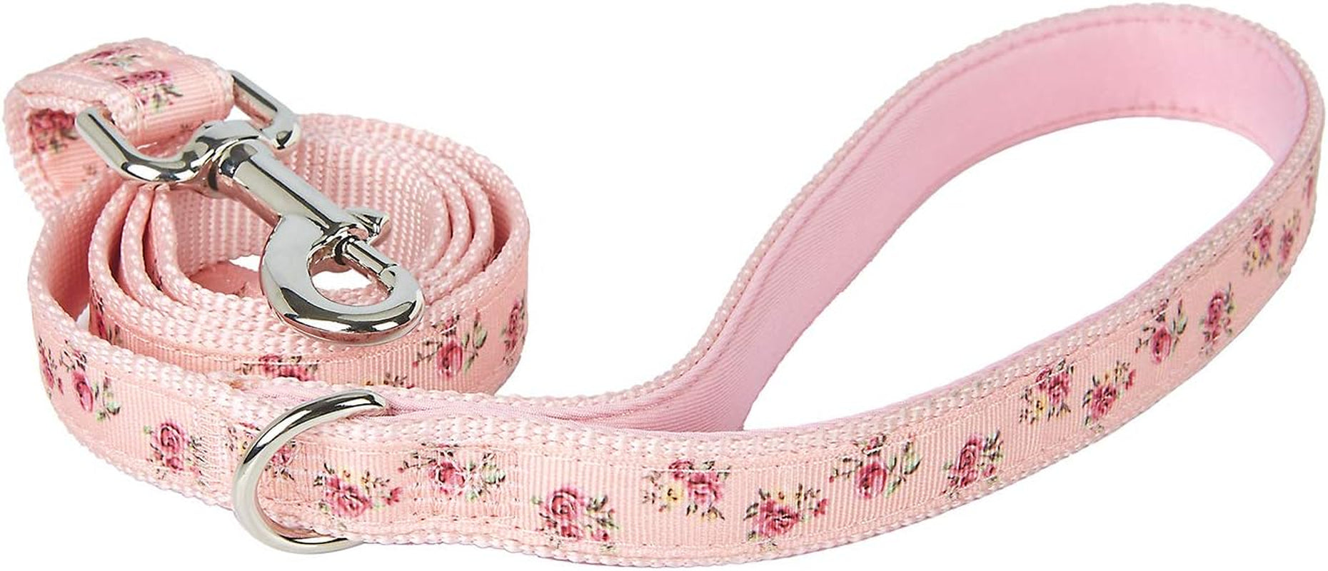 Dog Leash Flower Pattern, 4 Feet Length, Durable Nylon with Ribbon for Small, Medium and Large Dogs.(Medium, Pink Floral Leash)