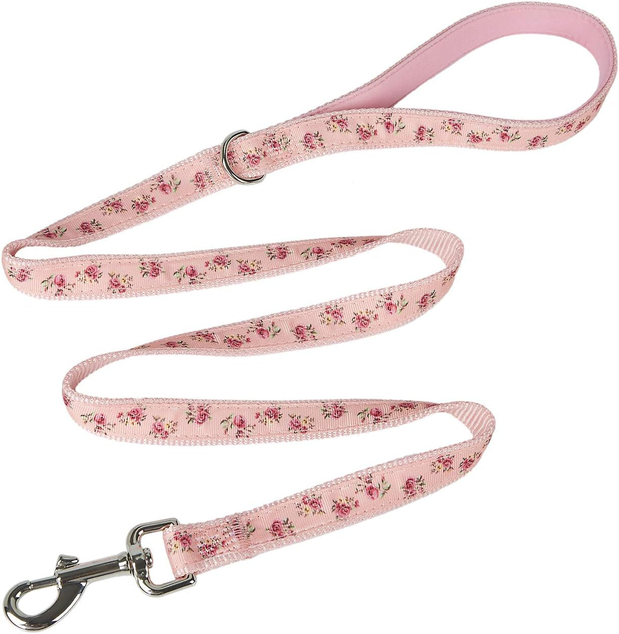Dog Leash Flower Pattern, 4 Feet Length, Durable Nylon with Ribbon for Small, Medium and Large Dogs.(Medium, Pink Floral Leash)