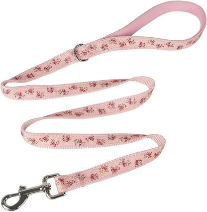 Dog Leash Flower Pattern, 4 Feet Length, Durable Nylon with Ribbon for Small, Medium and Large Dogs.(Medium, Pink Floral Leash)