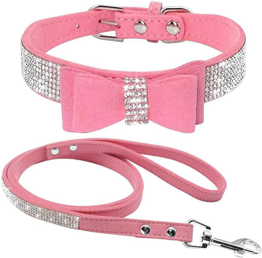 Rhinestone Dog Collar Leashes, Crystal Diamond Cat Dog Collar Leash Set, Cute Dazzling Dog Rhinestone Collar, Dog Collar Harness for Small & Medium Dogs