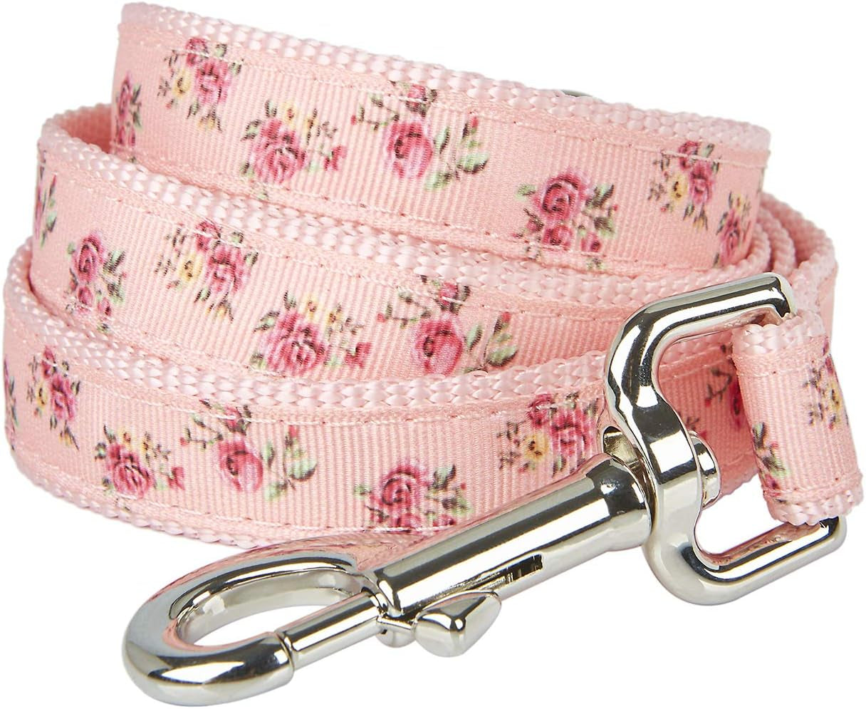 Dog Leash Flower Pattern, 4 Feet Length, Durable Nylon with Ribbon for Small, Medium and Large Dogs.(Medium, Pink Floral Leash)
