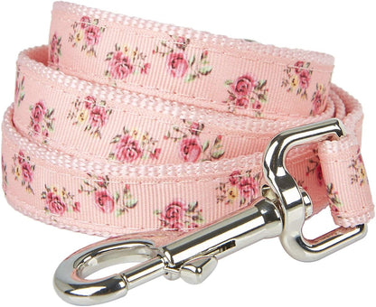Dog Leash Flower Pattern, 4 Feet Length, Durable Nylon with Ribbon for Small, Medium and Large Dogs.(Medium, Pink Floral Leash)