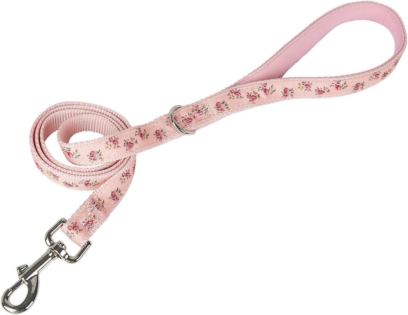 Dog Leash Flower Pattern, 4 Feet Length, Durable Nylon with Ribbon for Small, Medium and Large Dogs.(Medium, Pink Floral Leash)