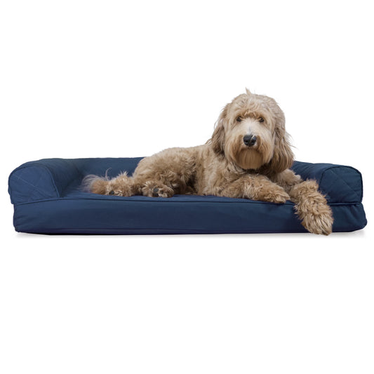 Pet Products Quilted Cooling Gel Top Sofa Pet Bed for Dogs & Cats - Navy, Large