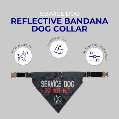 Activedogs Service Dog Bandana Collar - Adjustable Nylon Do Not Pet Service Dog Sash Collar - Durable Center D-Ring & Reflective Medical Insignia for Medium to Large Neck (15"-25")