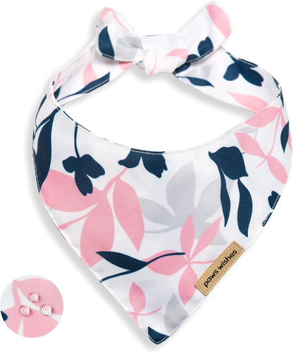Dog Bandanas 2 Pack, Pet Friendly Shape, Water and Wrinkle Resistant, Set D.C. Spring Flamingo and Plum Blossom, Adjustable Dog Scarfs for Medium Boy Girl Dogs