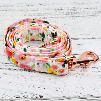 Pink Yellow Watercolour Floral Dog Collar Flowers Leash Accessory, Detachable Flower, Adjustable Collar for Small Medium Large Girl Dogs, L (14 --23 In)