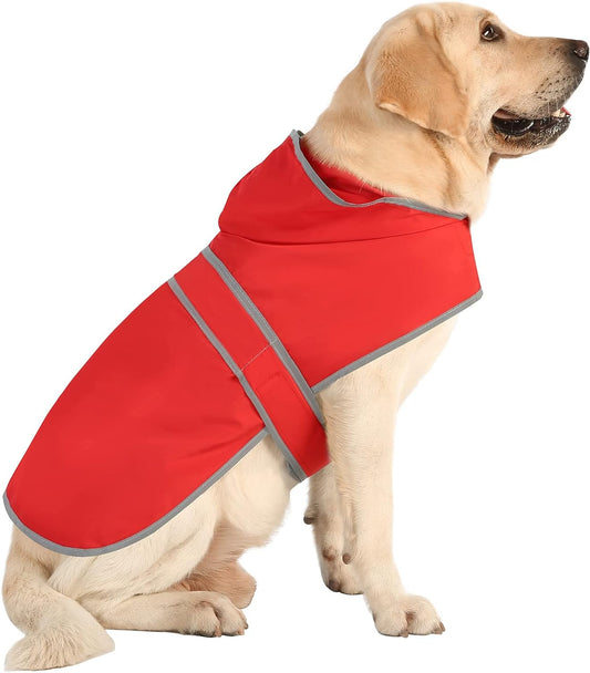 Dog Raincoat with Hood and Leash Hole, Adjustable Belly Strap, Reflective Strips, Lightweight Slicker Poncho Rain Jacket Coat for Small Medium Large Dogs and Puppies