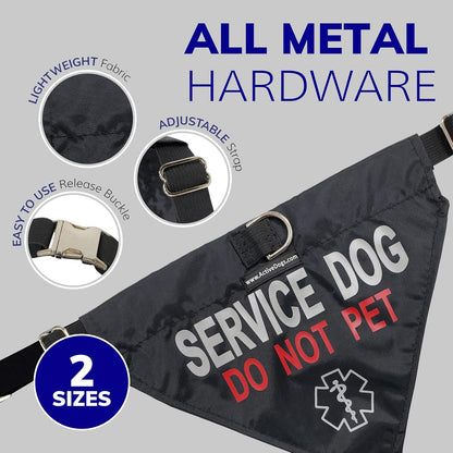 Activedogs Service Dog Bandana Collar - Adjustable Nylon Do Not Pet Service Dog Sash Collar - Durable Center D-Ring & Reflective Medical Insignia for Medium to Large Neck (15"-25")