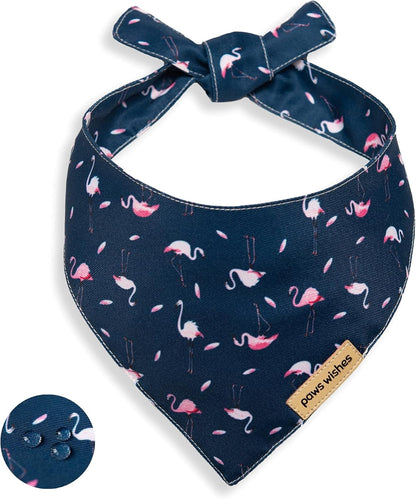 Dog Bandanas 2 Pack, Pet Friendly Shape, Water and Wrinkle Resistant, Set D.C. Spring Flamingo and Plum Blossom, Adjustable Dog Scarfs for Medium Boy Girl Dogs