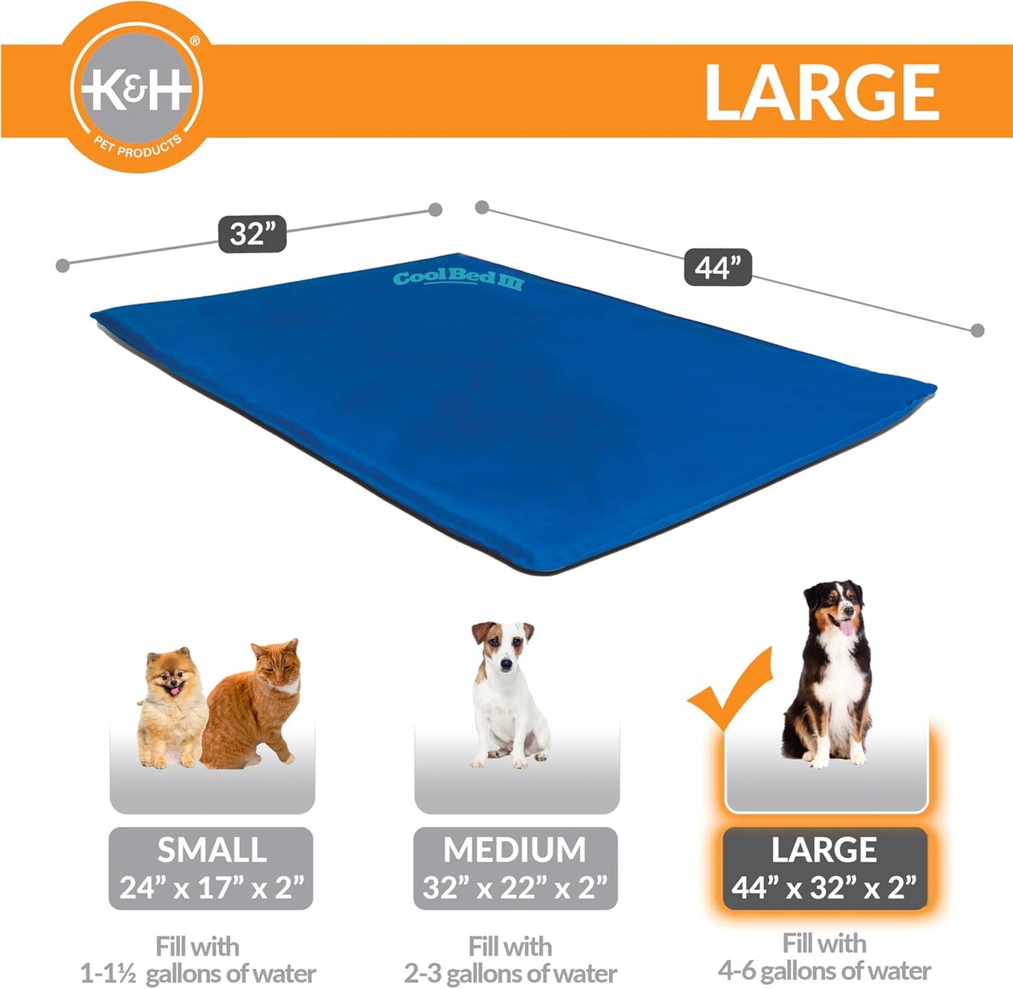 Cool Bed III Dog Cooling Mat, Indoor Outdoor Cooling Beds for Large Dogs, Chilling Pet Pad for in Home, Outdoor Houses, Crates, Yards, Porches - Large 44 X 32In Chill Blue