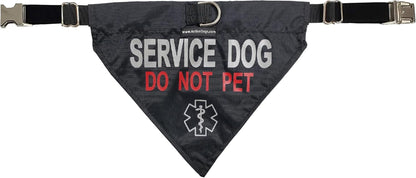 Activedogs Service Dog Bandana Collar - Adjustable Nylon Do Not Pet Service Dog Sash Collar - Durable Center D-Ring & Reflective Medical Insignia for Medium to Large Neck (15"-25")